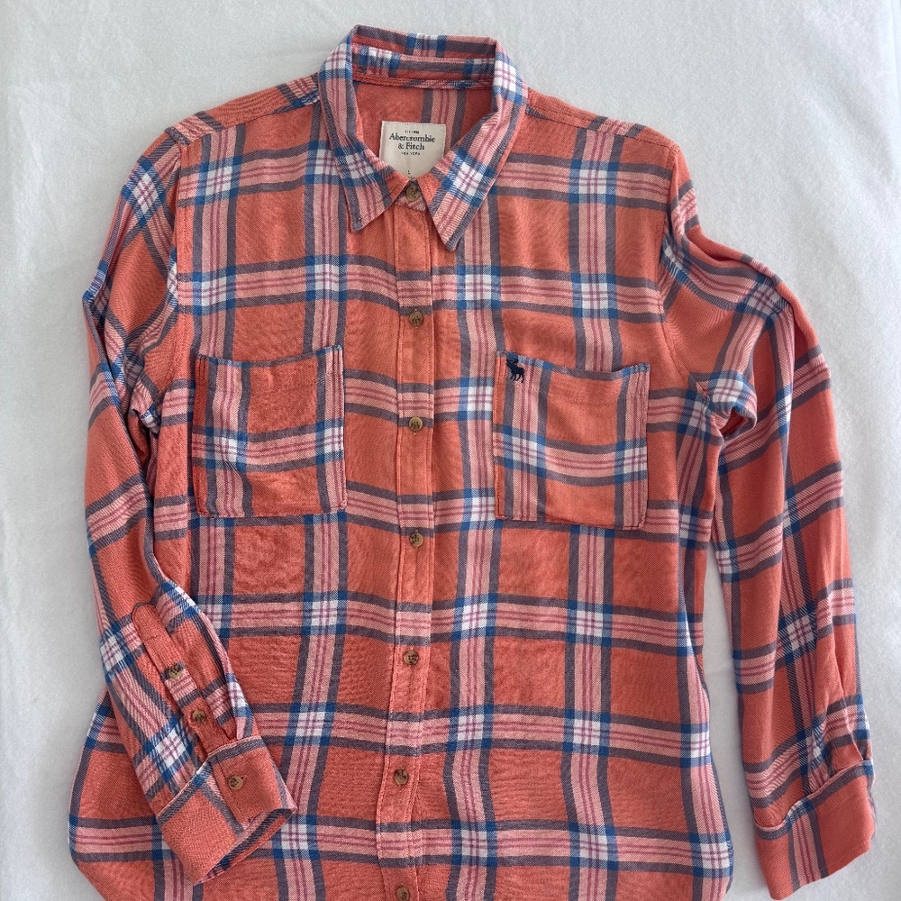Abercrombie & Fitch Orange Plaid Button Down Shirt